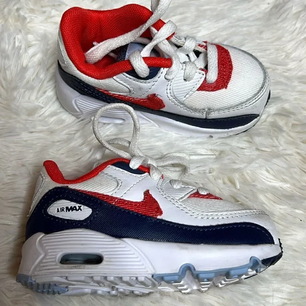 Nike Air Max 90 (TD) Toddlers Shoes USA Denim White-Chile Red-Navy DJ5179-100